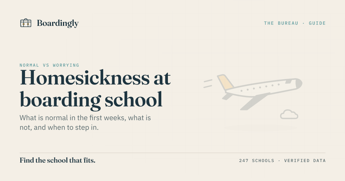 Boardingly editorial card on boarding school homesickness: what is normal and what is worrying.